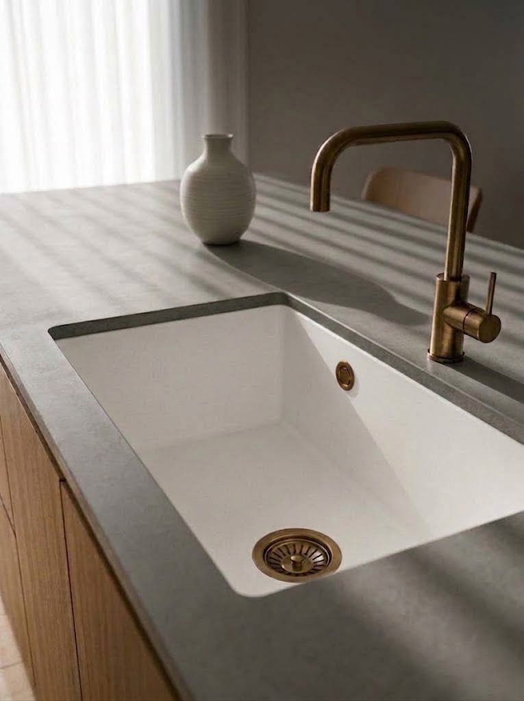 Pure White KB undermount in a concrete kitchen counter