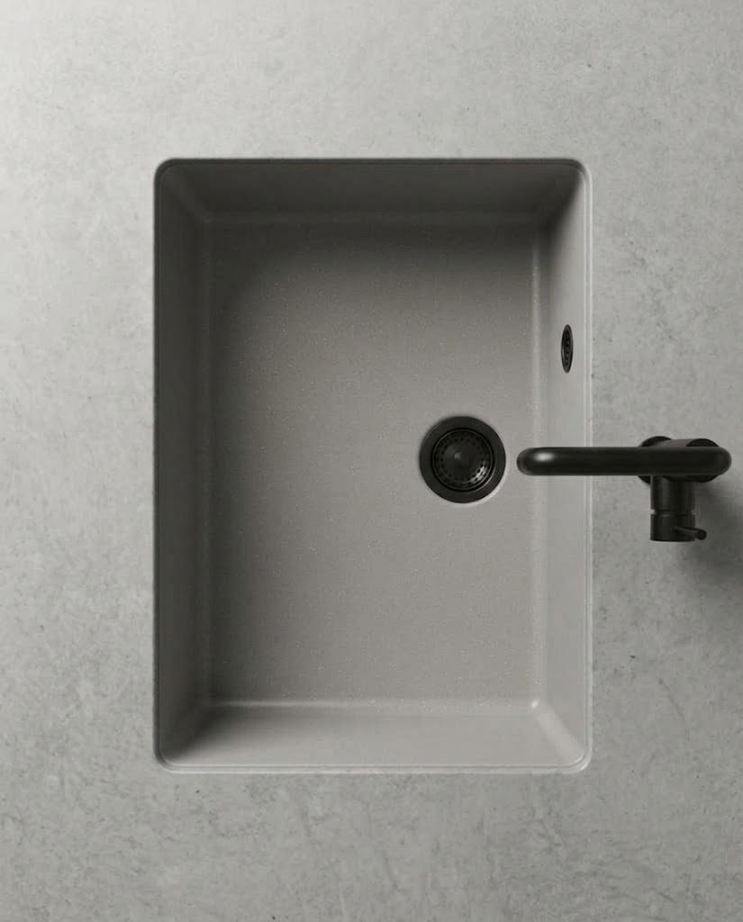 Light Grey KB undermount in micro-cement, from above