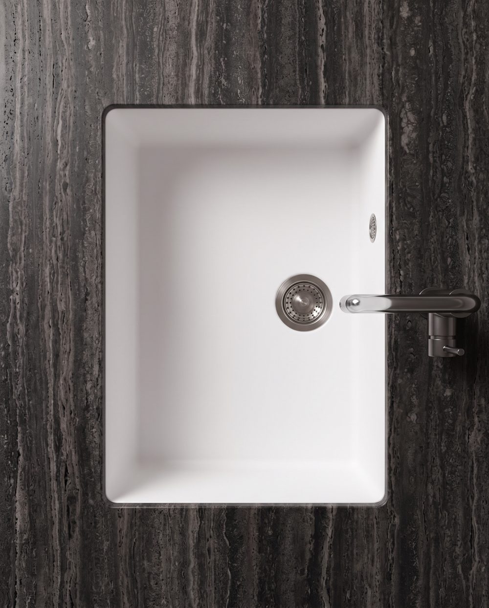 Pure White KB undermount in silver travertine, from above